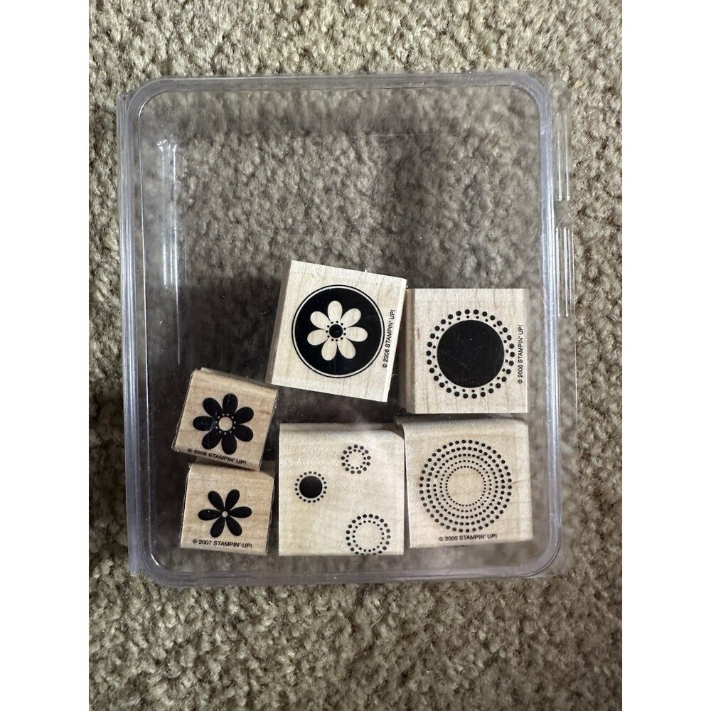 Stampin Up Seeing Spots And Misc Flower Wood Mounted Rubber Stamp Set Of 6